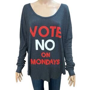 Wildfox Vote No On Mondays Graphic Thermal Tunic Tshirt Medium Oversized Blue